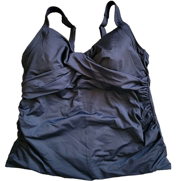 Swim Top Black 16W Wrap Front Tankini 1X Lands End Solid  S920 - Picture 1 of 7